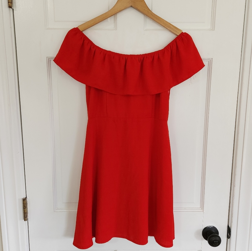 Goldie Red Off-Shoulder Ruffle Dress